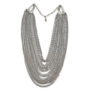 Corocraft Silver Tone Multi Strand Chain Necklace Signed, C818